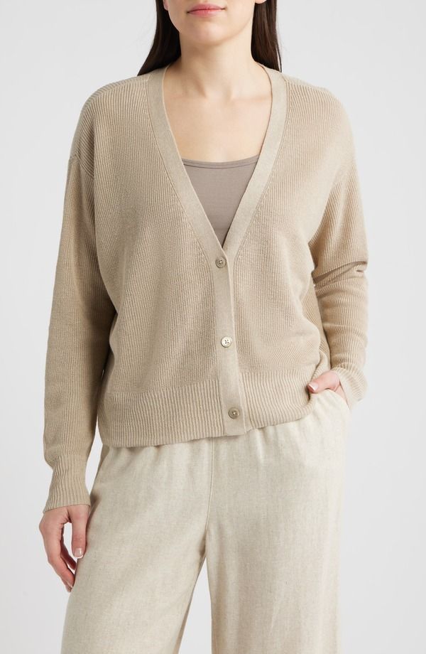 エイリーンフィッシャー レディース アウター パーカー・スウェット Vネック コットン カーディガン リネン Eileen Fisher VNeck Organic Linen Organicotton Cardigan Undyed Natural