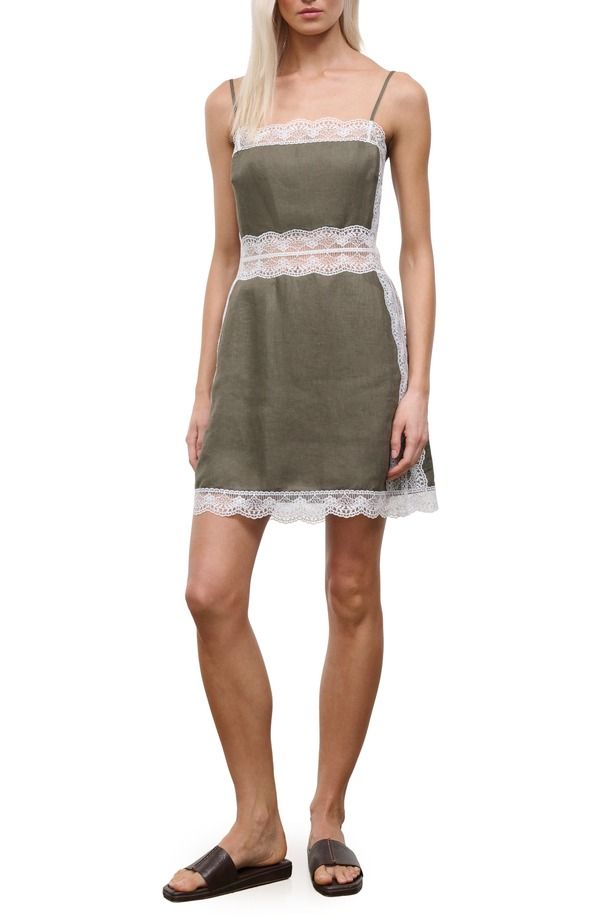 スタウド レディース トップス ワンピース ミニ レース リネン STAUD Amalina Lace Linen Minidress Thyme