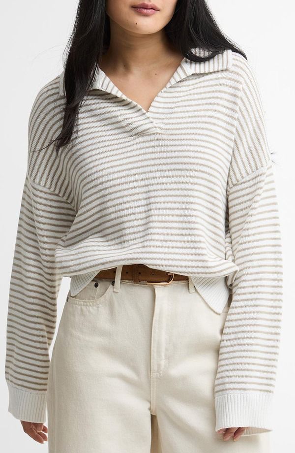 バブアー レディース アウター パーカー・スウェット セーター Barbour Aylesby Stripe Sweater Cloud Sand Stripe サンド