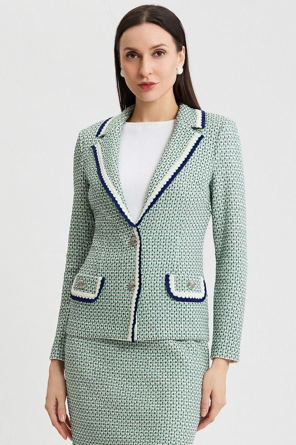 ミンウォン レディース アウター ジャケット・ブルゾン ニット Ming Wang Tailored Jacquard Basketweave Knit Jacket Kelly GreenIndigoIvory アイボリー
