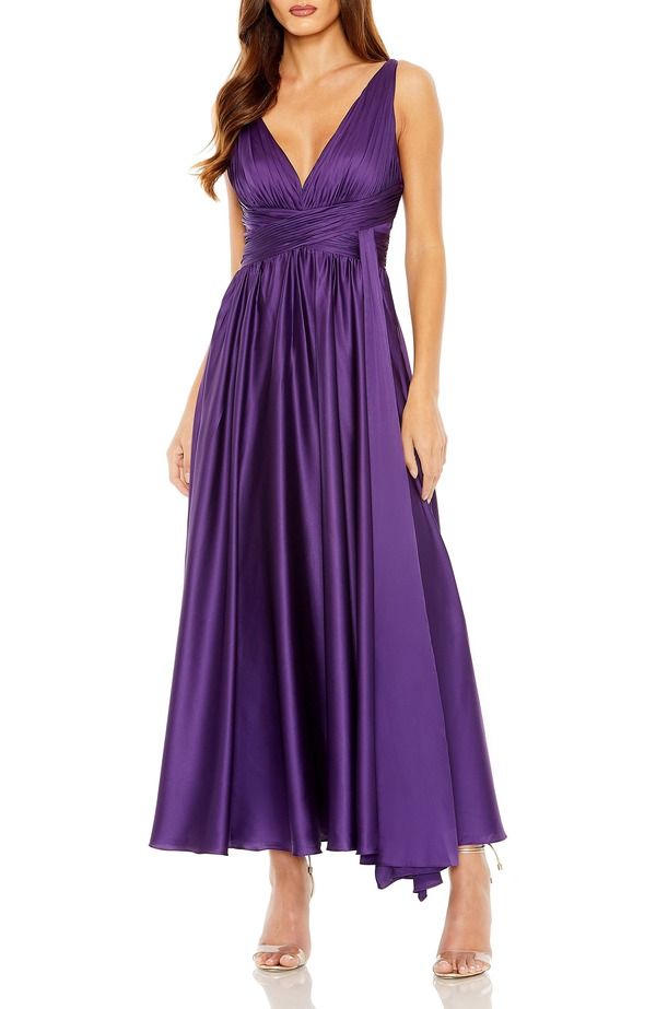 マックダガル レディース トップス ワンピース ギャザー ホルター Mac Duggal Ruched Top Halter Gown Purple パープル