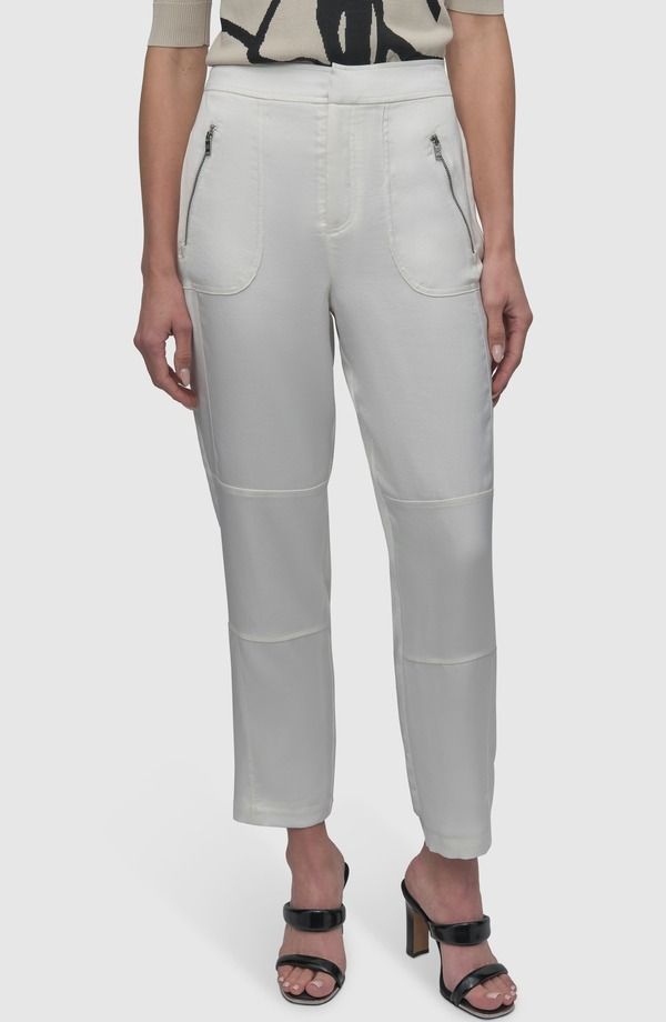 ダナ キャラン ニューヨーク レディース ボトムス レギンス パンツ サテン DKNY Zipocket Satin Pants Ivory アイボリー
