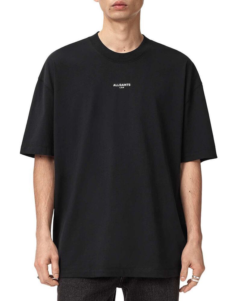 オールセインツ メンズ トップス Tシャツ ロゴ ALLSAINTS Mikro Logoversized Tee Washed Black ブラック