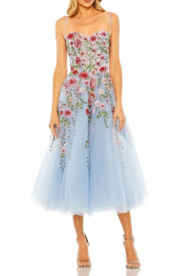 マックダガル レディース トップス ワンピース A ライン フラワー柄 刺繍 フラワー Mac Duggal Bustier Embroidered Floral ALine Dress Powder Blue ブルー