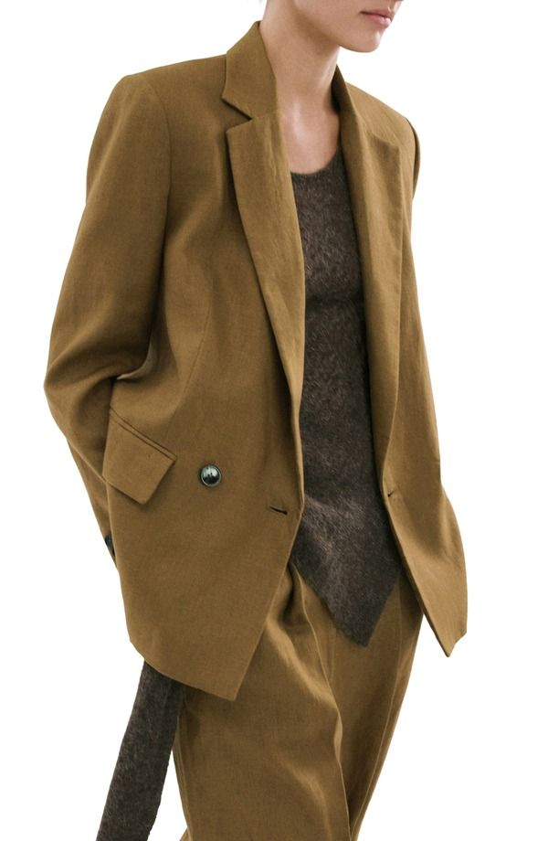 マンゴ レディース アウター ジャケット・ブルゾン ブレザー リネン MANGO Double Breasted Linen Blazer Olive Green グリーン
