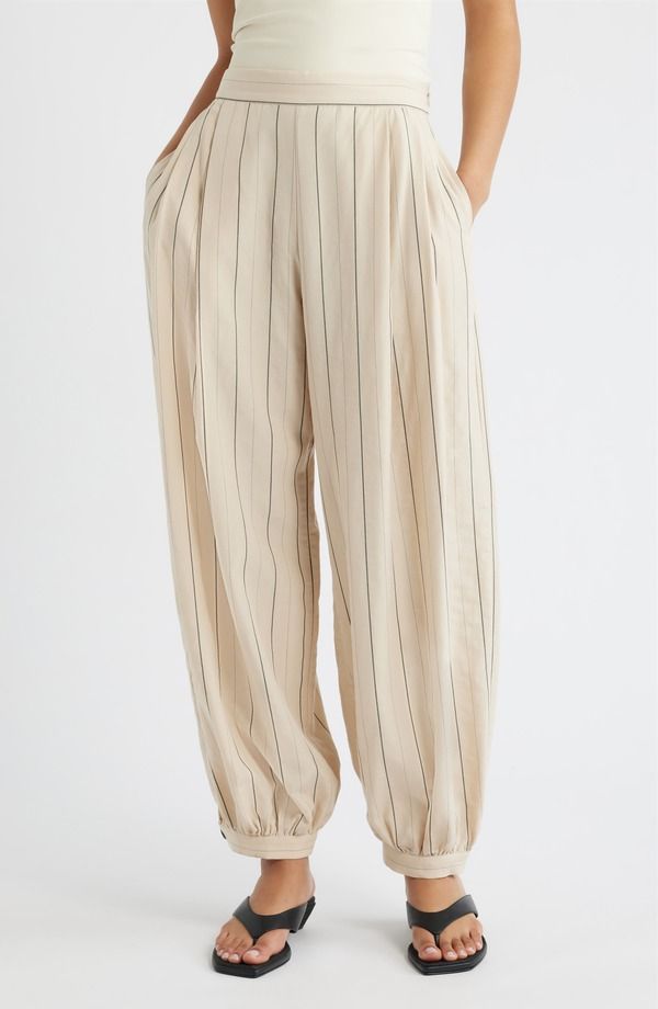 マンゴ レディース ボトムス レギンス パンツ MANGO Malta Pantalon Stripe Balloon Pants Ecru エクリュ