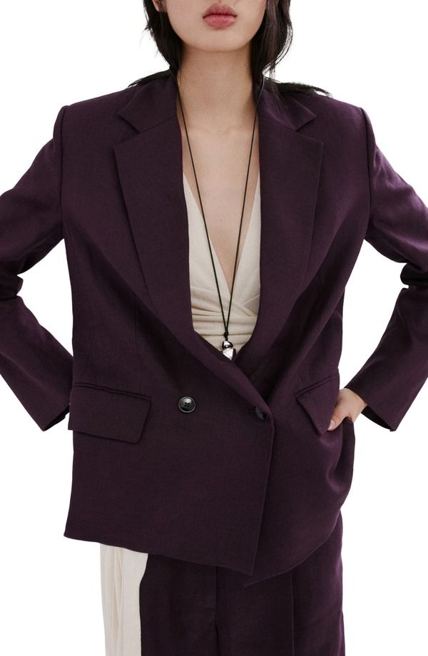 マンゴ レディース アウター ジャケット・ブルゾン ブレザー リネン MANGO Double Breasted Linen Blazer Purple パープル