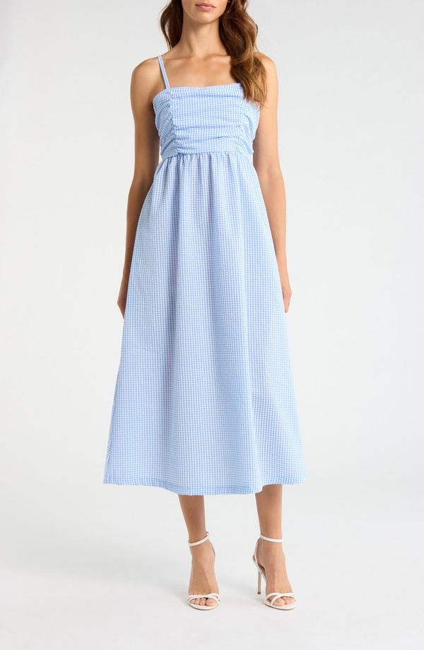 スティーブ マデン レディース トップス ワンピース ミディ Steve Madden Ashlynn Midi Dress Blue White ホワイト