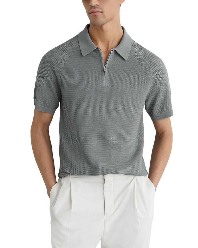 レイス メンズ トップス ポロシャツ ハーフジップ REISS Estate Short Sleeve Half Zip Textured Polo Sage セージ