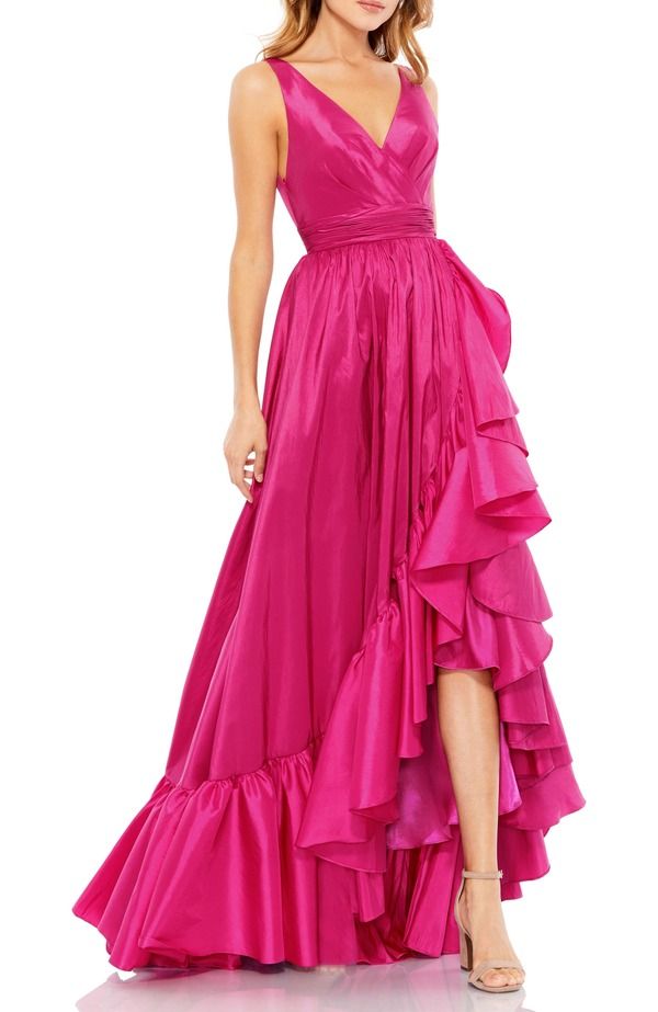 マックダガル レディース トップス ワンピース フリル ノースリーブ Mac Duggal Sleeveless Taffeta HighLow Ruffle Gown Magenta マゼンタ