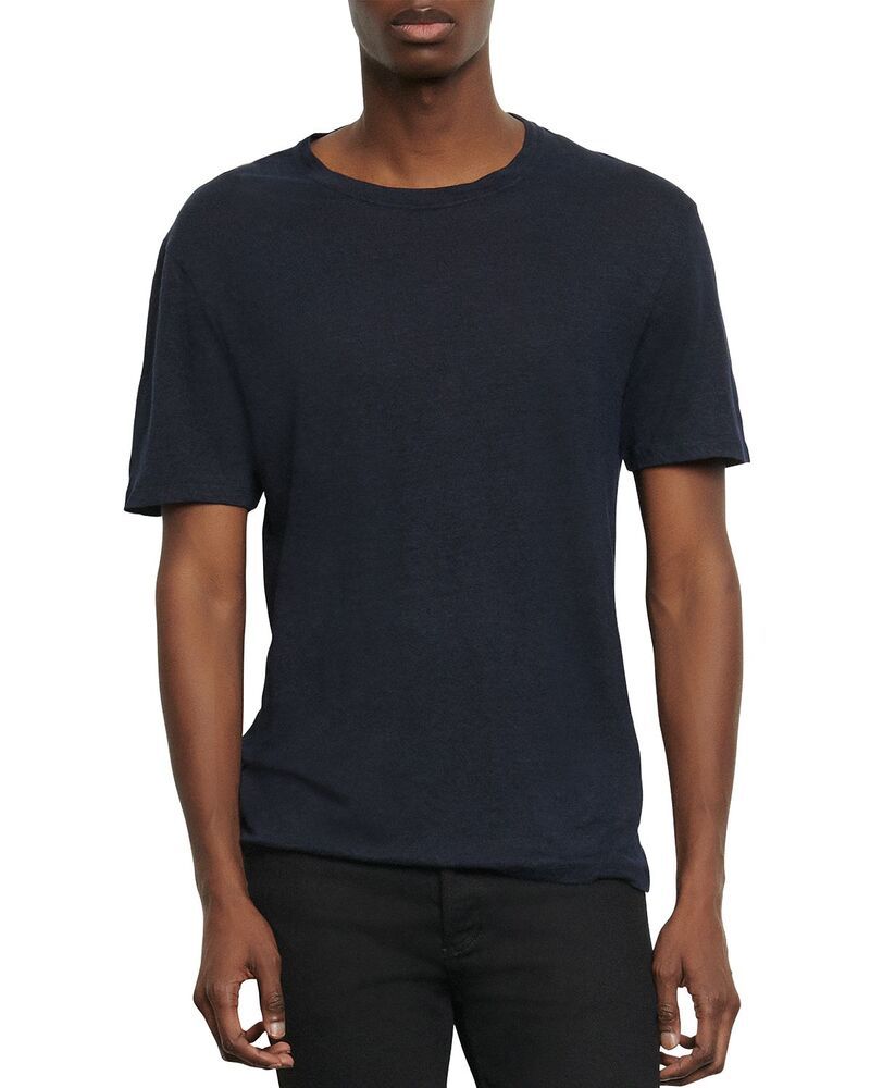 サンドロ メンズ トップス Tシャツ リネン Sandro Clash Linen Tee Navy Blue ネイビー