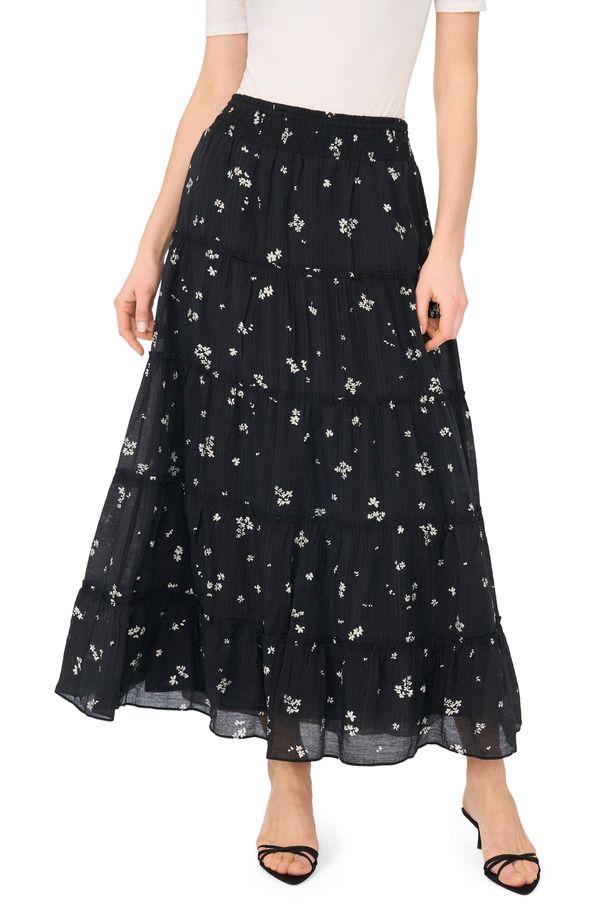 ヴィンスカムート レディース ボトムスカート ティアード フラワー柄 フラワー Vince Camuto Floral Tiered Skirt Rich Black ブラック