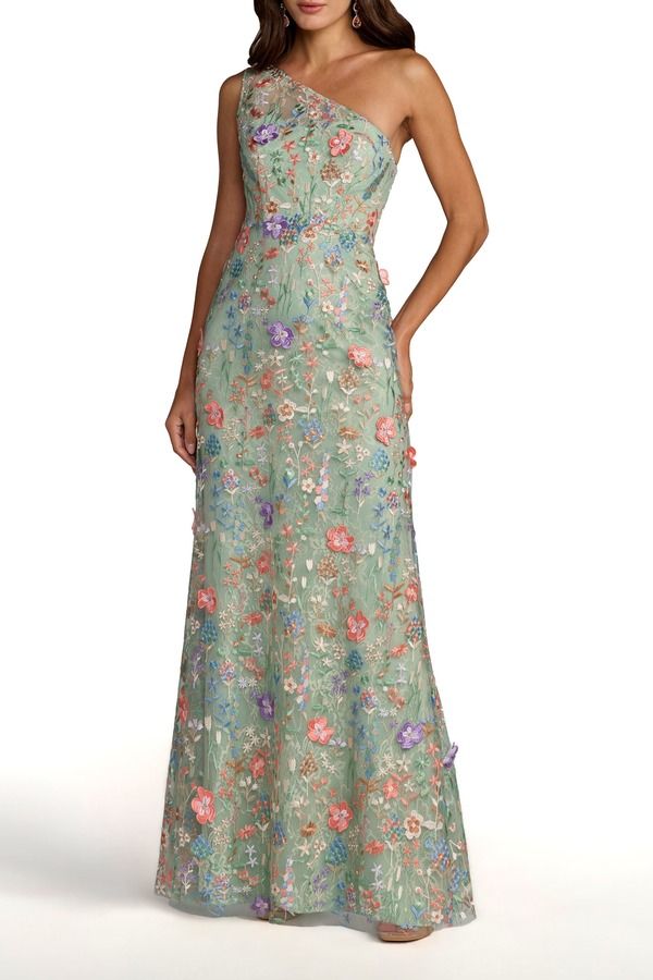 マックダガル レディース トップス ワンピース 刺繍 レース Mac Duggal One Shoulder Lacembroidered Gown Sage Multi セージ