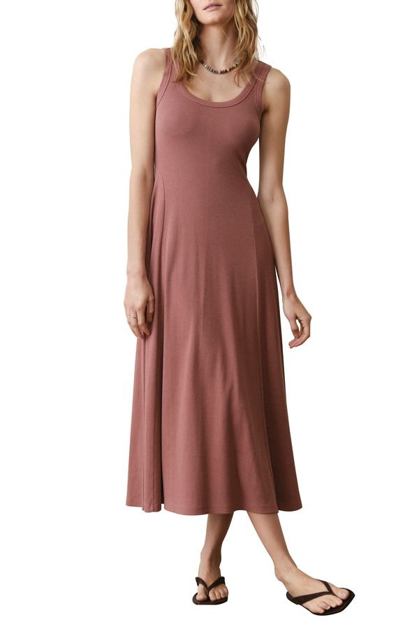 マリーン レイヤー レディース トップス ワンピース ミディ ノースリーブ Marine Layer Lexi Rib Sleeveless Fit Flare Midi Dress Clay