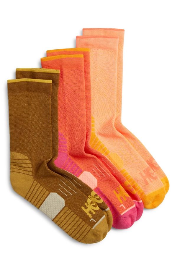 ホカオネオネ レディース アンダーウェア 靴下 HOKA Run Assorted 3Pack Crew Sockseed Neon Cantaloupe