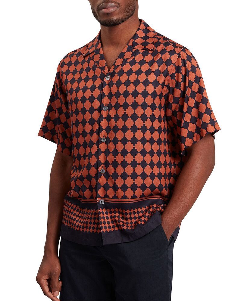 テッドベーカー メンズ トップス シャツ レギュラーフィット Ted Baker Jirahu Short Sleeve Regular Fit Border Tile Shirt Brown Red レッド