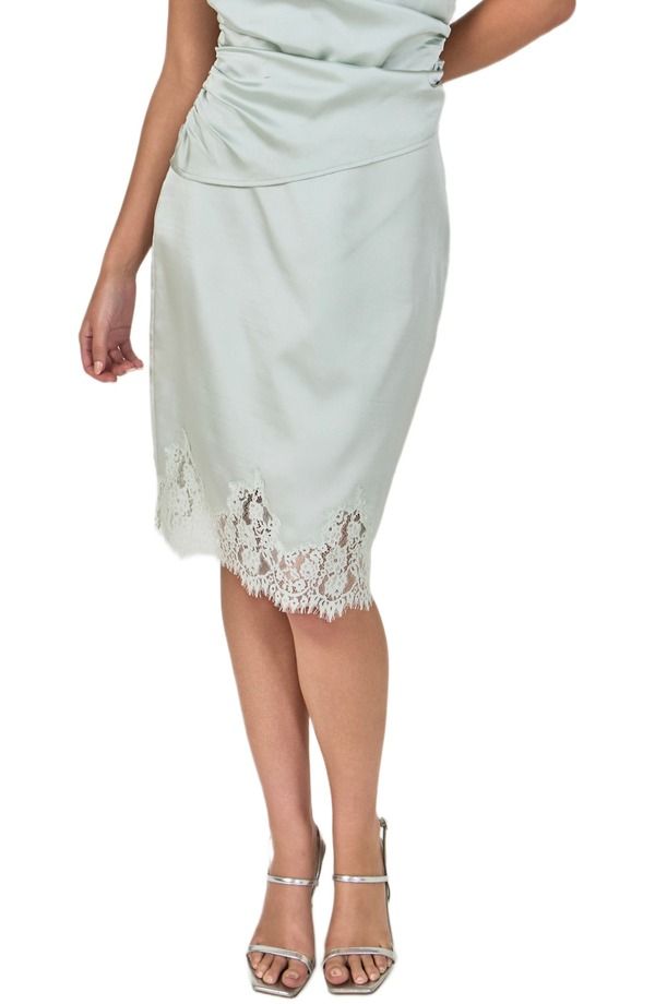 エンドレスローズ レディース ボトムスカート レーストリム サテン レース Endless Rose Lace Trim Satin Skirt Sage セージ
