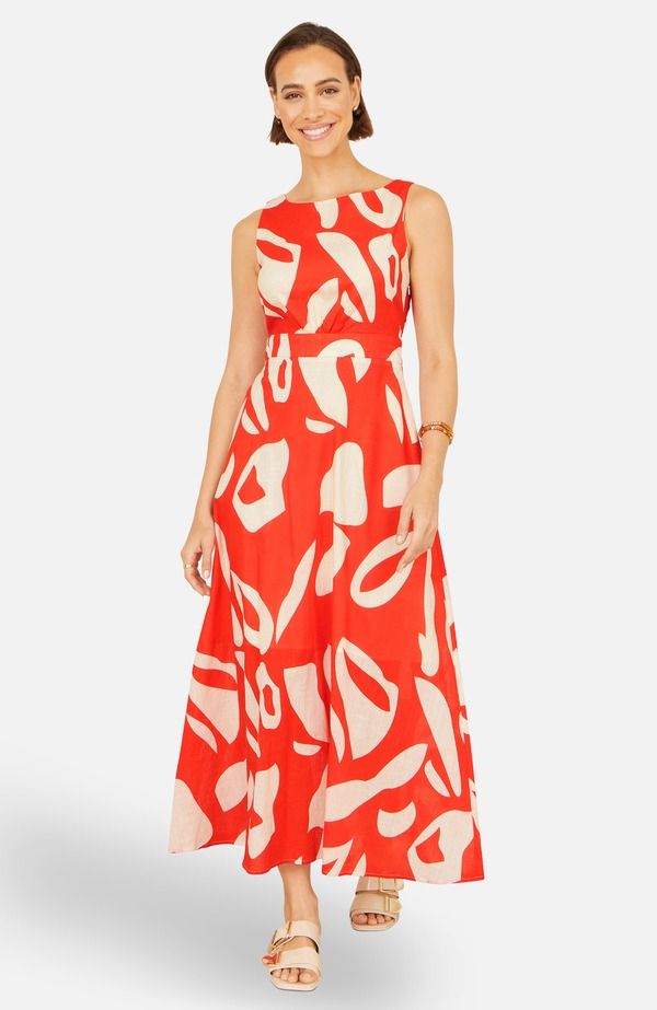 ユミキム レディース ボトムス カジュアルパンツ マキシワンピース プリント コットン マキシ Yumi Cotton Abstract Print Maxi Dress Orange オレンジ