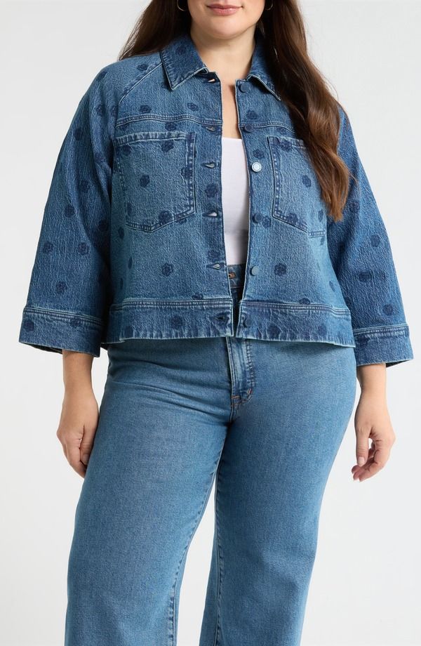 ウィットウィズダム レディース ボトムス デニムパンツ フラワー柄 フラワー ジャケット Wit Wisdom Floral Embroidery Crop Denim Jacket Blue ブルー