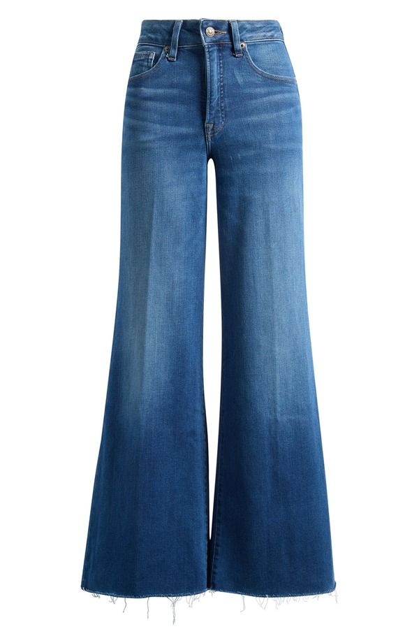 グッドアメリカン レディース ボトムス デニムパンツ ワイドレッグ ハイウエスト ジーンズ Good American SoftTech Good Waist Frayed High Waist Wide Leg Palazzo Jeans Indigo123