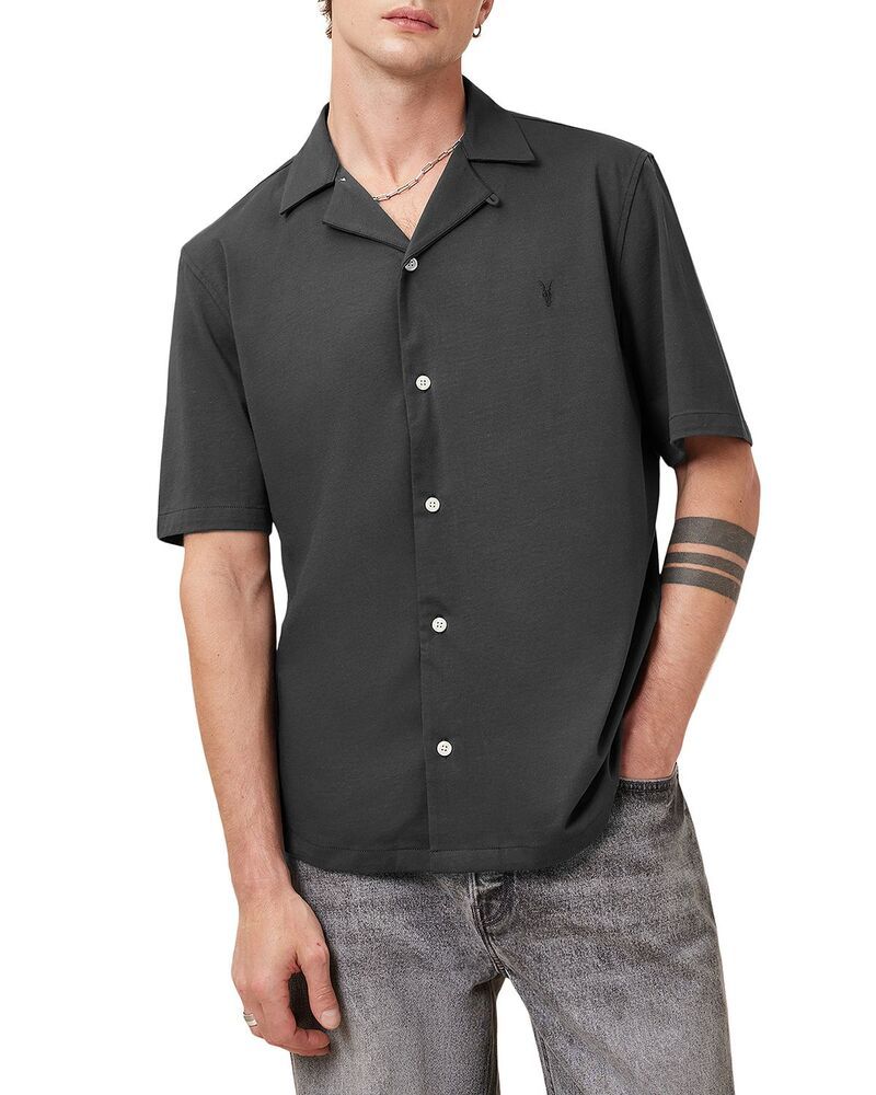 オールセインツ メンズ トップス シャツ ボタンダウン ALLSAINTS Hudson Short Sleeve Button Down Shirt Carter Grey グレー