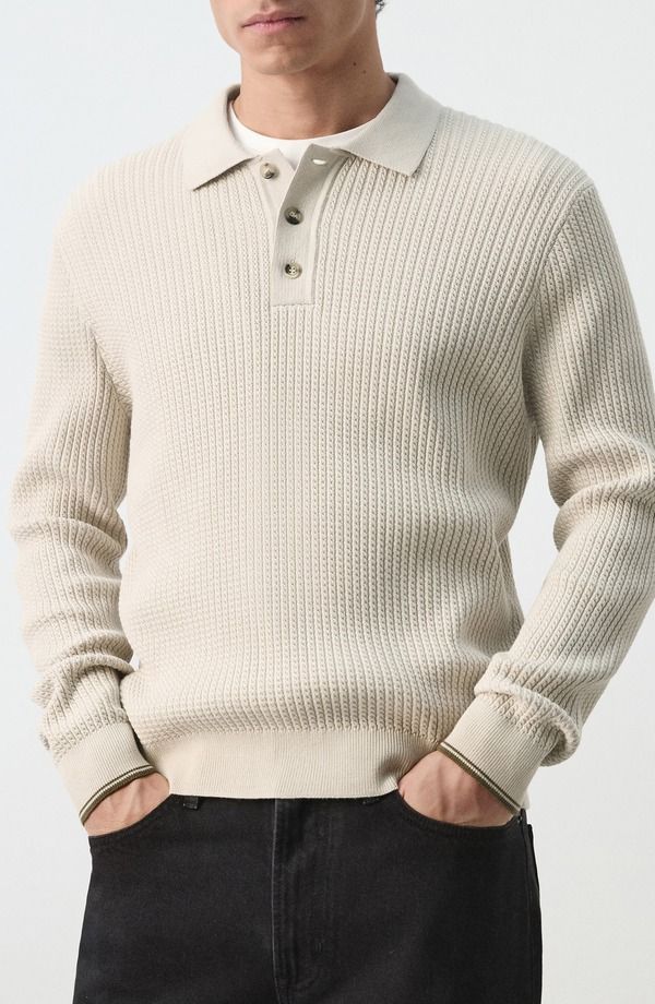 マンゴ メンズ アウター パーカー・スウェット ポロシャツ セーター コットン MANGO Braided Cotton Blend Polo Sweater Sand サンド