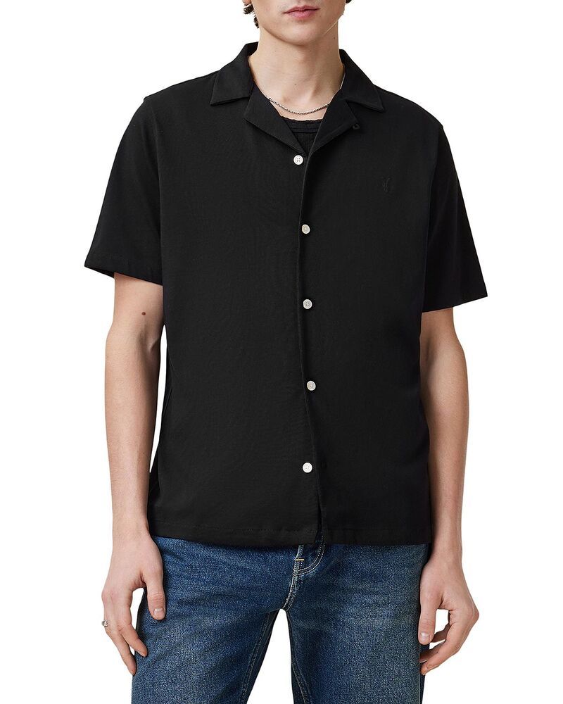 オールセインツ メンズ トップス シャツ ボタンダウン ALLSAINTS Hudson Short Sleeve Button Down Shirt Black ブラック