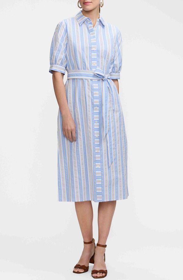 フォックスクラフト レディース トップス ワンピース ミディ シャツ Foxcroft Esther Tie Waist Midi Shirtdress Blue Multi ブルー