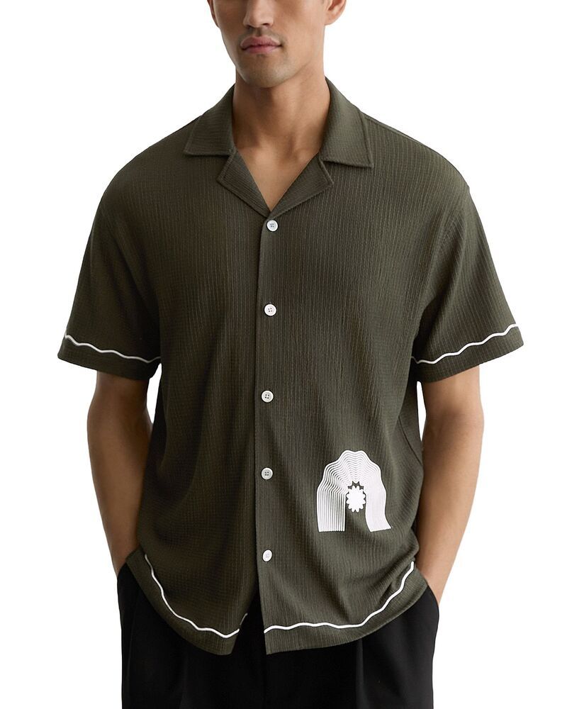 レイス メンズ トップス シャツ プリント REISSolano Short Sleeve Textured Printed Shirt Dark Green グリーン
