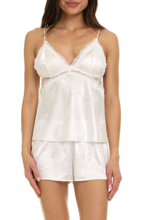 フローラニクルーズ レディース アンダーウェア ナイトウェア レーストリム サテン レース Flora Nikrooz Kaiya Lace Trim Satin Short Pajamas Ivory アイボリー