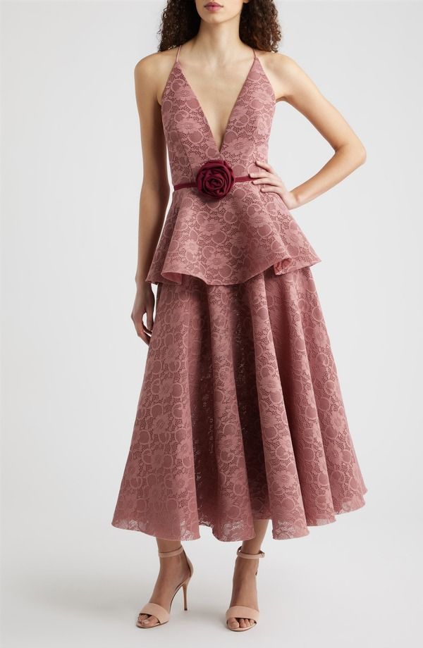 ブラックハロ レディース トップス ワンピース フラワー柄 レース フラワー Black Halo Almira Floralace Peplum Cocktail Dress Desert Rose