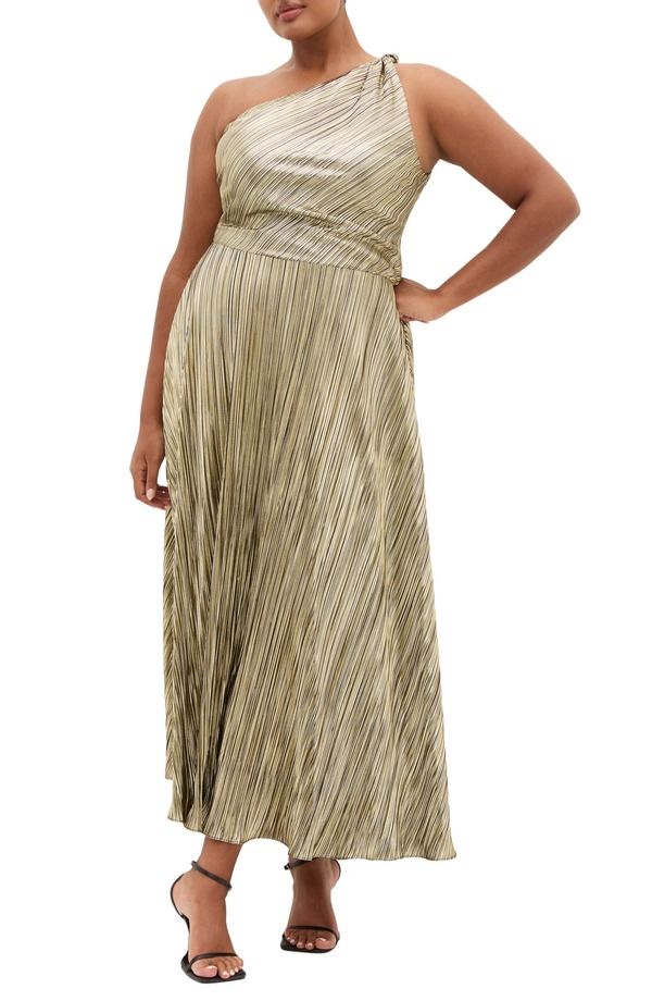 シティーシック レディース トップス ワンピース ワンショルダー トール マキシ City Chic Kamila Metallic OneShoulder Maxi Dress Bronze メタリック
