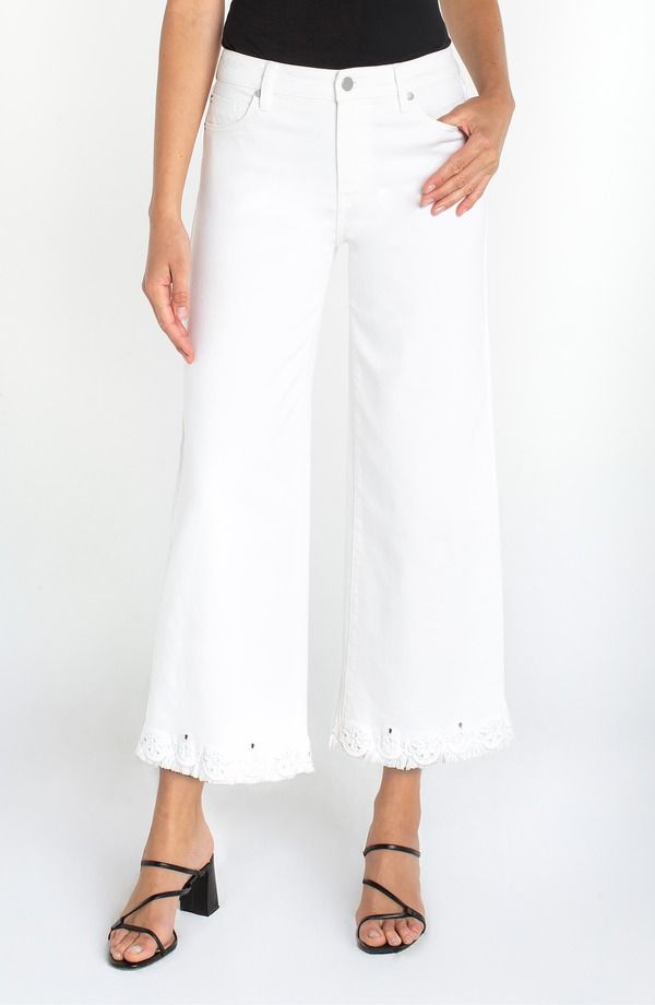 リヴァプール ロサンゼルス レディース ボトムス カジュアルパンツ ワイドレッグ 刺繍 ジーンズ Liverpoolos Angelestridembroidered Crop Wide Leg Jeans Bright White ホワイト