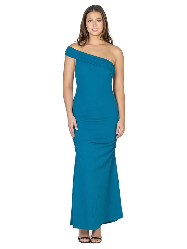 24 セブンコンフォート レディース トップス ワンピース マキシ 24seven Comfort Apparel Formal One Shoulderouched Mermaid Maxi Dress Teal ティール
