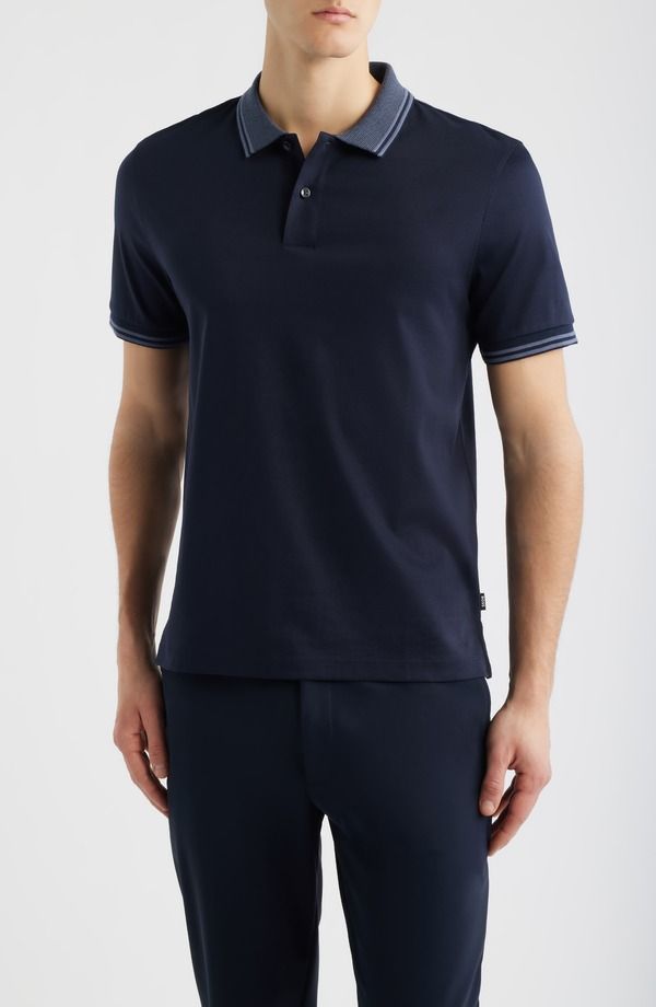 ボス メンズ トップス ポロシャツ コットン BOSS Phillipson Tipped Cotton Polo Dark Blue ブルー