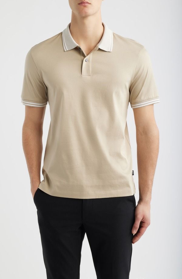 ボス メンズ トップス ポロシャツ コットン BOSS Phillipson Tipped Cotton Polopen Beige ベージュ