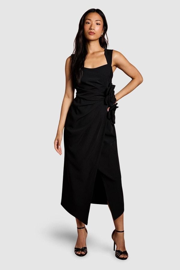 コースト レディース トップス ワンピース プリーツ ミディ Coast Corsage Pleated Pencil Midi Dress Black ブラック
