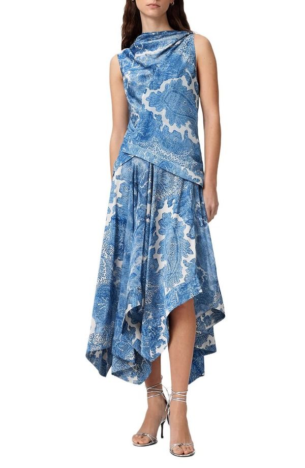 オールセインツ レディース トップス ワンピース アシンメトリー フラワー柄 フラワー AllSaints Prue Paisley Floral Asymmetric Hem Dress Joanne Blue ブルー