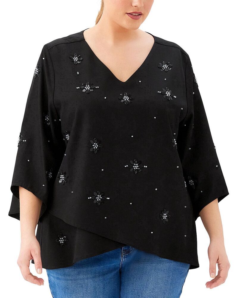 カレンケーン レディース アクセサリー ブレスレット・バングル・アンクレット アシンメトリー プラスサイズ Karen Kane Plusize Bracelet Sleevembellished Asymmetric Top Black ブラック