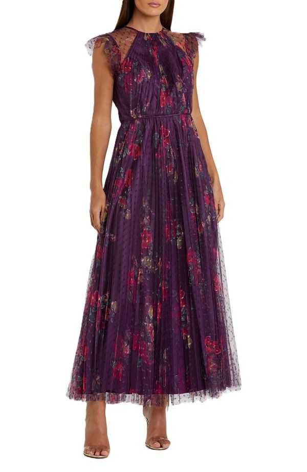 マックダガル レディース トップス ワンピース フラワー柄 ミディ フラワー Mac Duggal Floral Flutter Sleeve Midi Dress Plumulti プラム