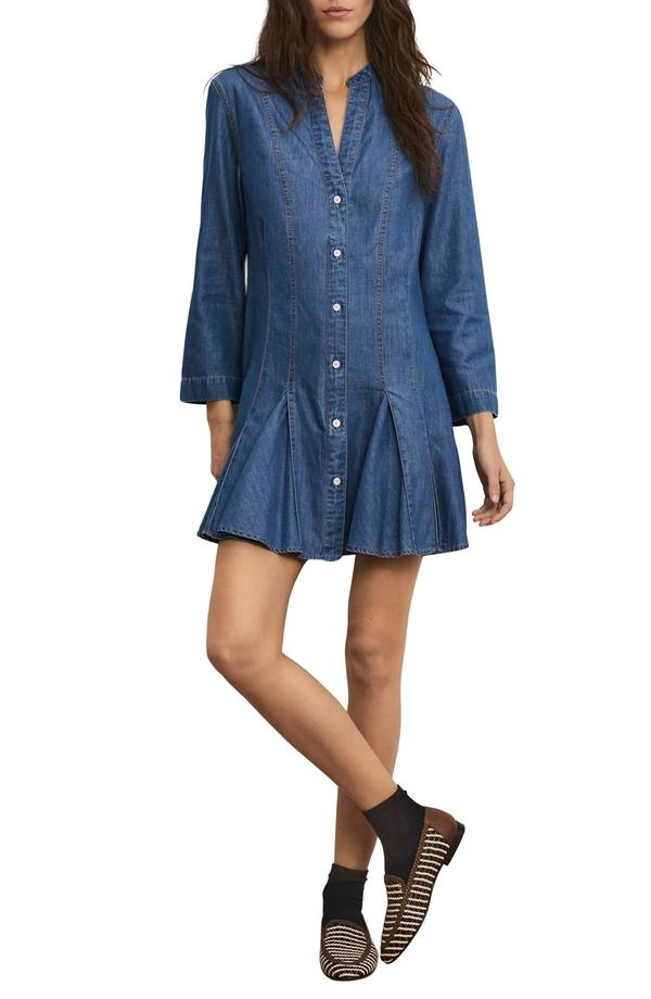ヴェロニカ ベアード レディース ボトムス デニムパンツ Veronica Beard Korinda Godet Pleat Long Sleeve Denim Dress Pool Party デニム
