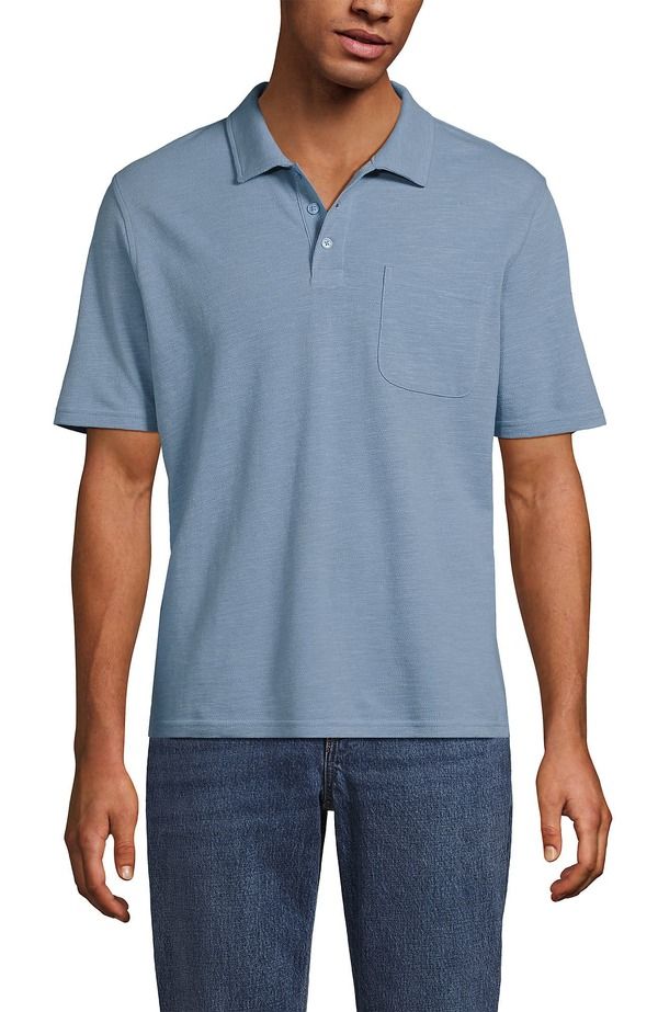 ランズエンド メンズ トップス ポロシャツ コットン リネン Lands End Short Sleeve Cotton Linen Poloasis Blue ブルー