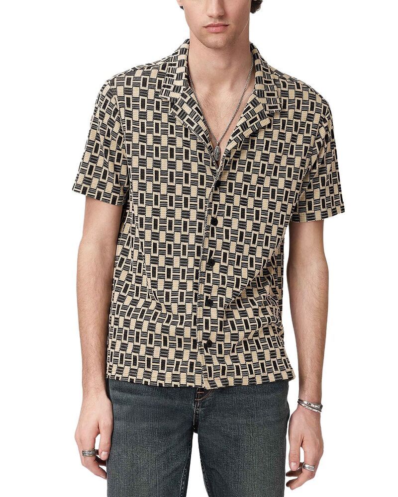 ジョンバルベイトス メンズ トップス シャツ John Varvatosanford Short Sleeve Camp Collar Shirt in Bold Jacquard Light Khaki カーキ