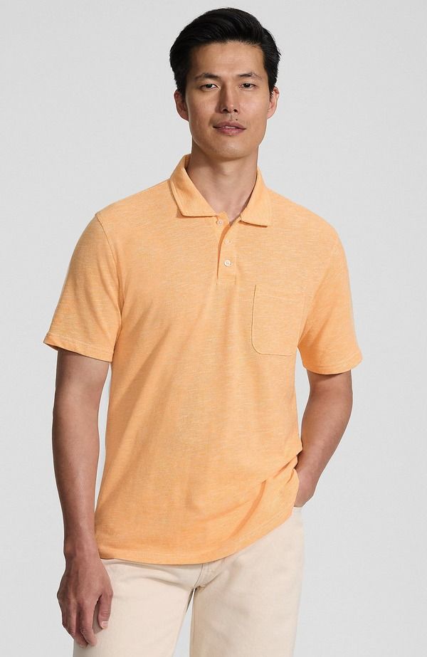 ランズエンド メンズ トップス ポロシャツ コットン リネン Lands End Short Sleeve Cotton Linen Polo Sweet Mango Heather ヘザー