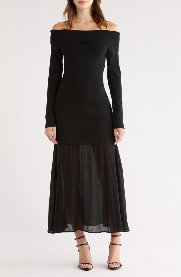 アストール レディース トップス ワンピース ASTR the Labelidia Mixed Media Off the Shoulder Long Sleeve Dress Black ブラック
