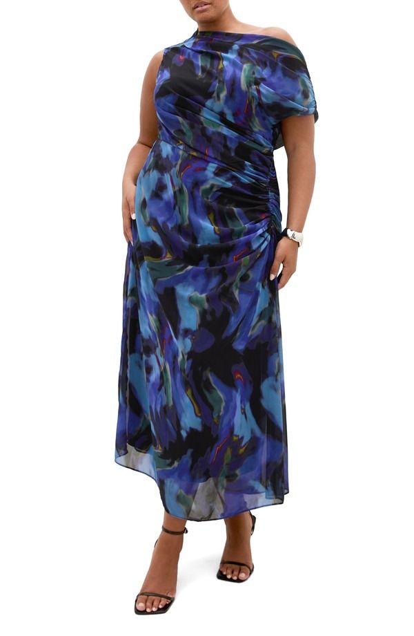 シティーシック レディース トップス ワンピース フラワー柄 プリント フラワー City Chic Abstract Floral Print Dress Blue Haze ブルー
