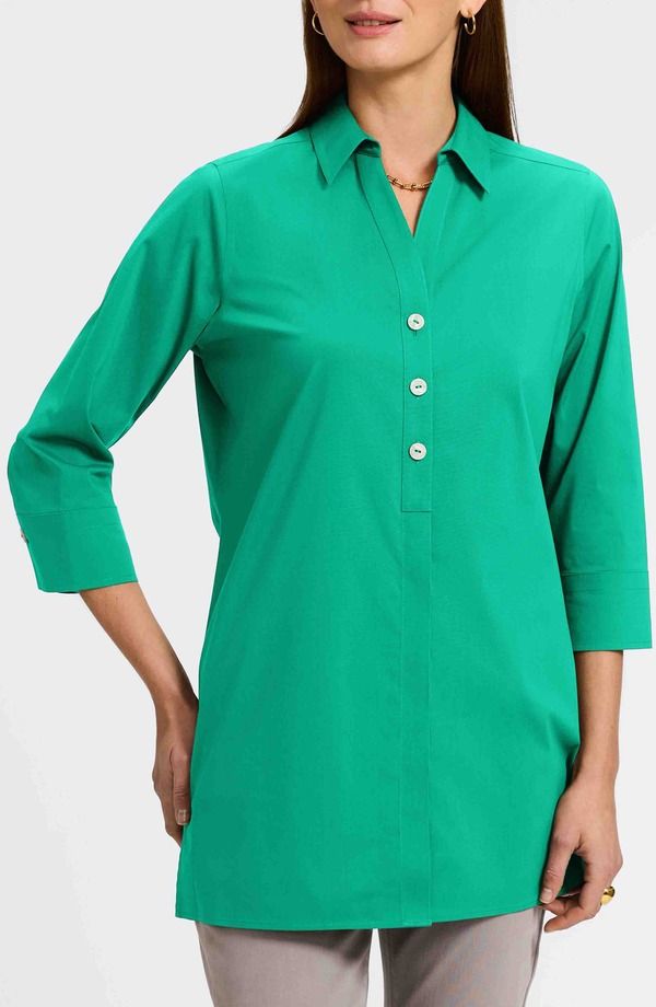 フォックスクラフト レディース トップス シャツ Foxcroft Pamela Stretch ButtonUp Tunic Kelly Green グリーン