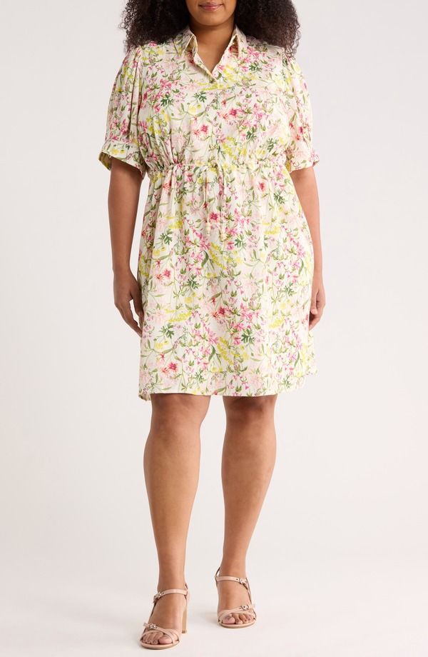 ヴィンスカムート レディース トップス ワンピース フラワー柄 シャツ フラワー Vince Camuto Floral Short Sleeve Shirtdress Raspberry Sorbet