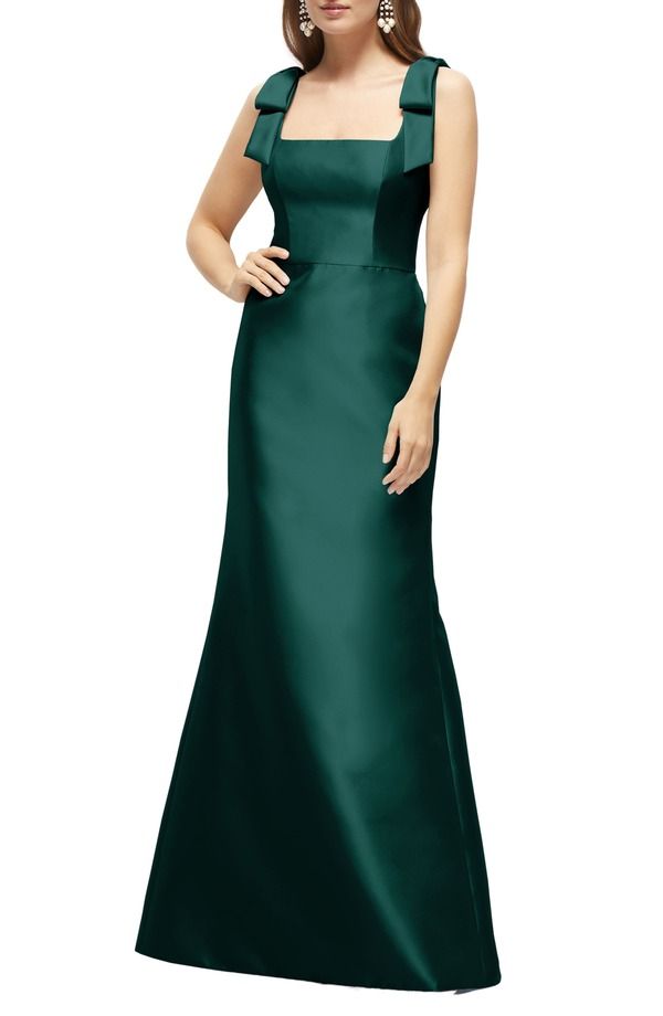 アルフレッド レディース トップス ワンピース サテン Alfred Sung Bow Strap Satin Twill Trumpet Gown Evergreen