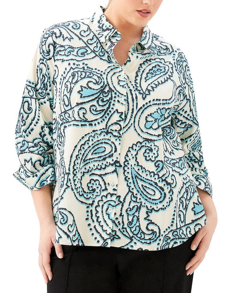 カレンケーン レディース トップス シャツ プラスサイズ ギャザー Karen Kane Plusize Ruched Sleeve Button Up Shirt Print